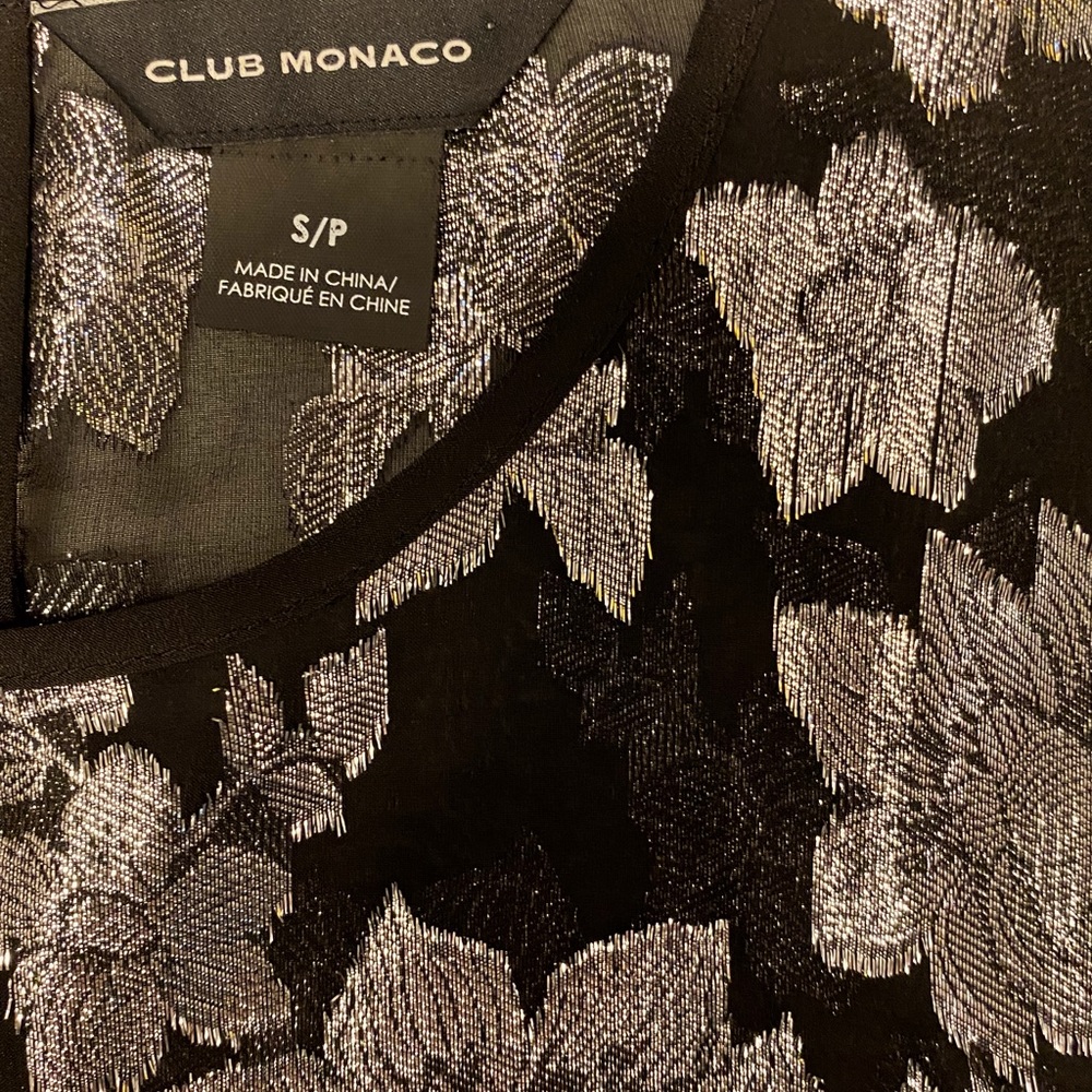 Club Monaco sheer & silver metallic blouse. Size S